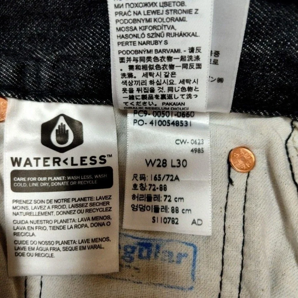 Levis 501 Jeans Mens 28x30 Black Straight Dark Wash Classic Fit Cotton Stretch